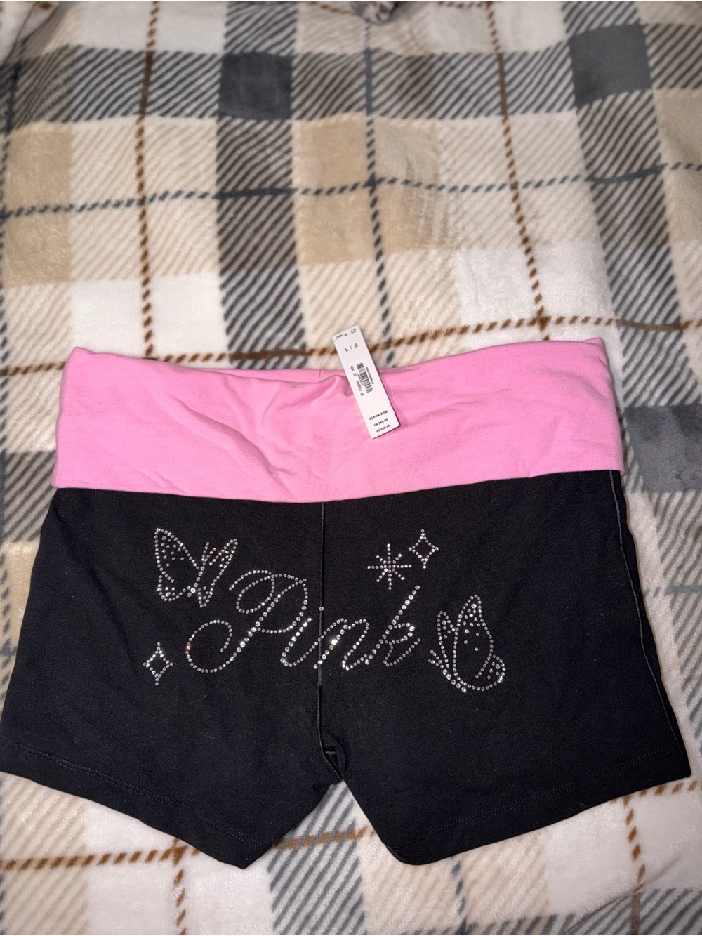 PINK Victoria's Secret Black Bike Shorts with Pink Waistband